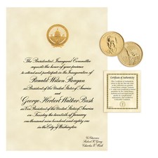Official Ronald Reagan First Inauguration Invitation and Presidential Dollar picture