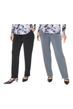 Susan Graver Women's 2-pack Liquid Knit Pants Black/Pewter picture