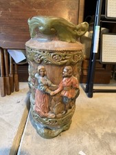 Umbrella Stand Medieval Hunting Scene Boar  Chalkware Vintage Hand painted picture