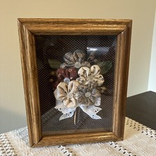Vintage Barncraft Shadow Box Designed By Mary Bench Floral With oak Wood Frame. picture