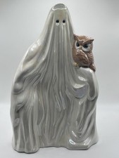 Vintage McNees Ghost with Owl Ceramic Iridescent Mother of Pearl Glaze Halloween picture