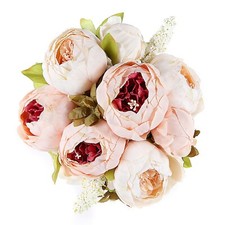 EZFLOWERY 2 PACK Artificial Peony Silk Flowers Arrangement Bouquet - Peach picture