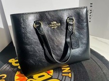 Coach black pebbled leather tote bag gold picture