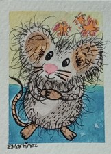aceo original painting Mouse With Stars “Thinking Stars” picture