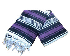 Purple Mexican Falsa Blanket. Handwoven X-Large Cotton Yoga Mat Throw. picture