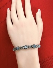 HAN THAI 925 Sterling Silver Blue Topaz Tennis Bracelet, Size 7