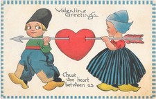 Dutch Children Valentine Greetings Arrow Through Heart Postcard c1910 picture