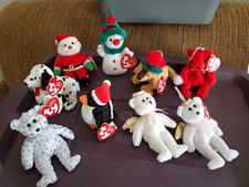 TY Jingle Beanies Christmas Ornaments Plush Lot w/ Hang Tags 1999 (9 Pc) picture