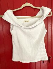 Madewell White Ribbed Knit off the shoulder Sleeveless Tank Top Stretch M picture