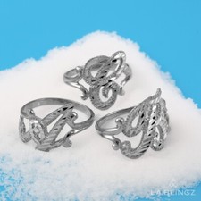 Elegant Sterling Silver Sparkle-Cut Cursive Letter Initial Script Ring for Women picture