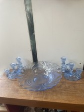 Cambridge Caprice Alpine Moonlight Blue Console Bowl & Pair Candlesticks  Candle picture