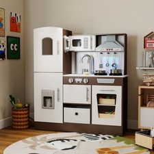 Kids Pretend Play Kitchen Set Toddler Wooden Cooking Playset Toys w/Sounds,Light picture