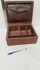 Antique 19th Wooden Cash Box Safe Lock Box Storage Document Chest Leather picture