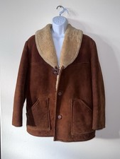 Auth. Vtg 70s Shearling Suede Rancher Coat Marlboro Man picture