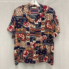 VINTAGE Wmns TUMBLEWEEDS 90s Abstract Folk Art Button Down Short Sleeve Blouse picture