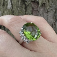 7.54 Ct. Cushion Natural Peridot Diamond Wedding Ring 14K  White Gold Size 9 picture