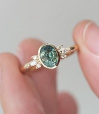 Green teal montana sapphire ring vintage teal sapphire ring Oval cut teal ring picture