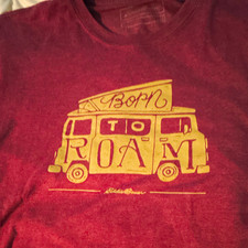 Eddie Bauer Men’s L Red Knit Graphic Logo Crew Neck Short Sleeve T-Shirt picture