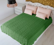 SAOL King Size Blanket 100% Merino Wool Cable Knit Throw Warm Green 78