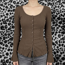 Coquette Brown ribbed button-front top picture
