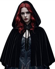 L'VOW Women's Gothic Hooded Cloak Black Velvet Cape with Hood picture