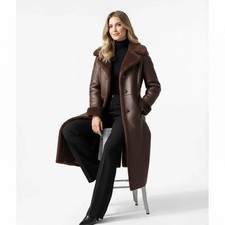 Women’s Genuine Sheepskin Leather Long Coat – Luxury Soft Fur Lined Winter Jack picture