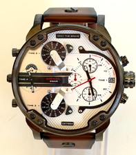 Diesel DZ7394 Mr Daddy Gunmetal Chronograph Brown Leather Strap Watch BNWT $395 picture