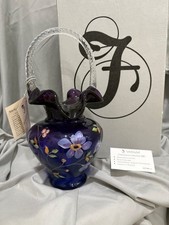 Fenton Royal Purple Swirled Berries Basket 6531 FG 2002 Connoisseur LE 84 NIB picture