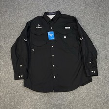 Columbia PFG Button Shirt Men’s Medium Long Sleeve Fishing Vented Black Logo NEW picture
