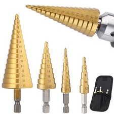 3pcs/Set Titanium Step Cone Drill Hole Cutter Bit HSS Large Set Tool With Pouch picture