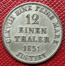 Germany, Hannover 1851-B SILVER 1/12 Thaler. Ernest Augustus I. KM# 206 picture