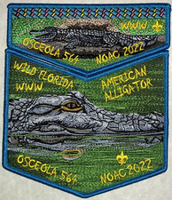 OSCEOLA OA LODGE 564 BSA SOUTHWEST FLORIDA FLAP ALLIGATOR 2022 NOAC 2-PATCH MINT picture
