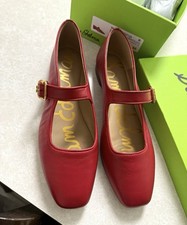 Sam Edelman Michaela Leather Mary Jane Flats Red Square Toe US 8 1/2 New In Box picture