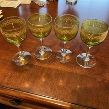 Antique French Chartreuse Green Gold Gilt Crystal Cordial Glasses - Set of 4 picture