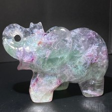 345g Natural Colorful fluorite Elephant present Hand-carved Elephant crystal picture