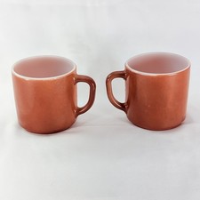 VTG Federal F Brown Milk Glass D Handle Coffee Cups Mugs-Set of 2- MCM picture