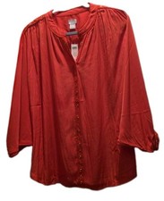 Chico's Women's Red Ring Trim 3/4 Sleeve Blouse Size 3/Xl New with Tags picture
