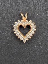 Vintage 10K Yellow Gold Diamond Heart Pendant | Dainty 20-Stone Open Heart Halo  picture