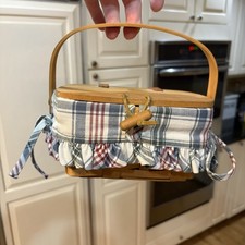 Longaberger 1996 Small Mini Basket Purse w/fabric & Plastic Liner Bow Vintage picture