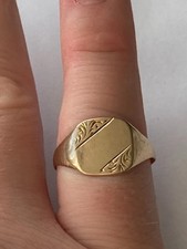 Vintage Jewelry Signet Unisex Wedding Ring Unique Design 14K Yellow Gold Plated picture