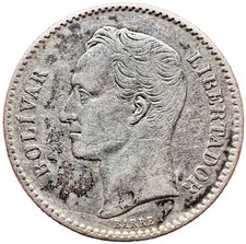 Venezuela 1 Bolivar 1886 Y#22 Silver 09/26 picture