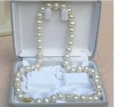 18“ Gorgeous natural AAAA 9-8mm south sea white pearl necklace 14K Gold Clasp picture