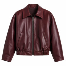 Burgundy Leather Bomber Jacket for Men's  Oversized Zip Up Jacket, Vintage Style picture