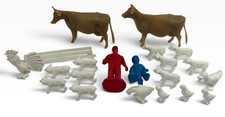 LOT (21) Vintage 1950s Ohio Art Rubber Farmer Boy Farm Animals Brown White Fence picture