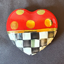 Mackenzie-Childs Courtly Check Heart Trinket Dish Ceramic Made in USA picture