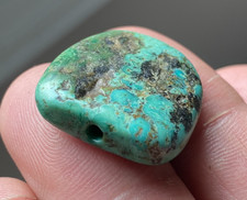 RARE OLD ANTIQUE TIBETAN HIMALAYAN NATURAL TURQUOISE BEAD BEAUTIFUL WORN PATINA picture
