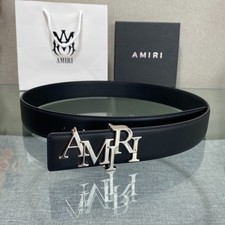 AMIRI Black Leather Belt Silver AMIRI Logo Buckle Designer Luxury New picture