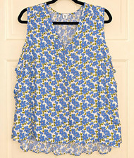 Sonoma Womens Plus 3X Blue Floral Sleeveless V-Neck Ruffle Hem Rayon Top picture