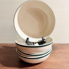 4 VTG Green Rim Stoneware Soup Bowls Coordinates with China Pearl Apple Casuals picture