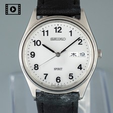 SEIKO SPIRIT 7N48-7A00 33mm Day Date Kanji Quartz Mens Watch Vtg 1987 [US Stock] picture